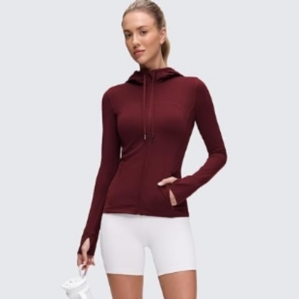 Hooded Athletic Jackets Full Zip Track with Pockets Maroon Red